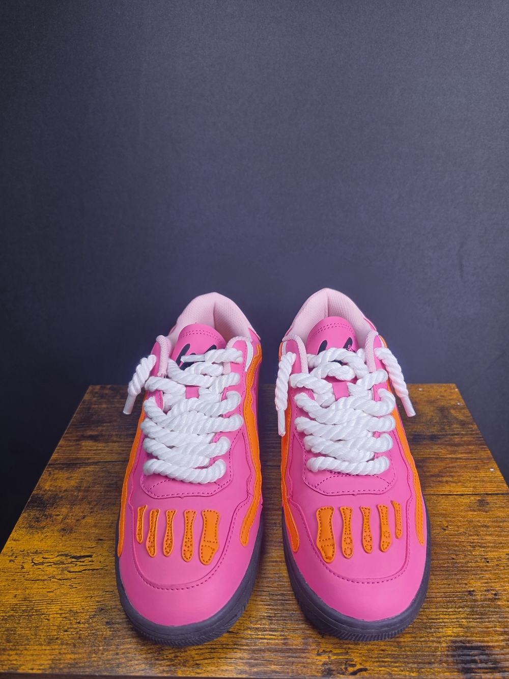 Watson Bones Skeleton Low Top Sneakers Pink & Orange Chunky Streetwear Shoes